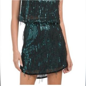 AVEC LES FILLES Women’s Sequined Fringed Green Black Skirt Size Small BRAND NEW